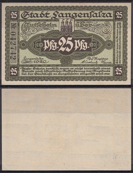 Лангензальца 25 пфеннигов 1920 DeNG 2 L12.6a бумага UNC (пресс) 8608-14-2-2