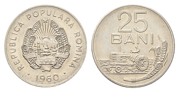 Румыния 25 бань (бани) 1960 трактор KM 88 сталь плакированная никелем UNC 4705-762