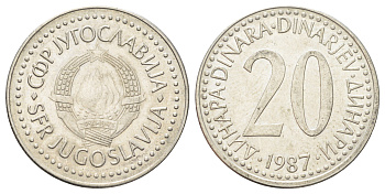 Югославия 20 динаров 1987 KM 112 медь цинк никель 4703-1024