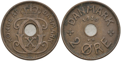 Дания 2 эре 1939 Кристиан X (1912-1947) KM 827 бронза 4147-535