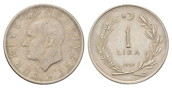 Турция 1 лира 1957 Кемаль Ататюрк, год-тип KM 889 медно-никель 4706-1146
