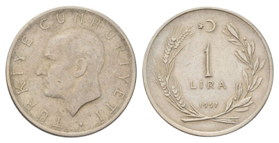 Турция 1 лира 1957 Кемаль Ататюрк, год-тип KM 889 медно-никель 4706-1146