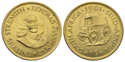 ЮАР 1 цент 1961 Ян ван Рибек KM 57 латунь UNC 180-221