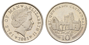 Остров Мэн 10 пенсов 2001 KM 1039 медно-никель UNC 3459-1222