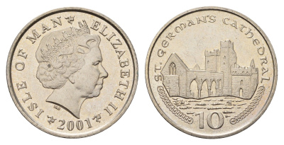 Остров Мэн 10 пенсов 2001 KM 1039 медно-никель UNC 3459-1222