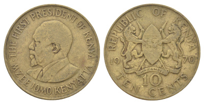 Кения 10 центов 1970 Джомо Кениата KM 11 никель латунь 4692-1034