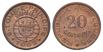 Сан-Томе и Принсипи 20 сентаво 1962 год-тип KM 16.1 бронза UNC 4659-223