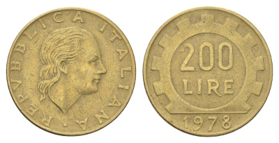 Италия 200 лир 1978 R, шестерня KM 105 алюминиевая бронза 4704-832