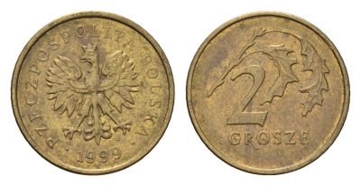 Польша 2 гроша 1999 Y 277 латунь 4702-449