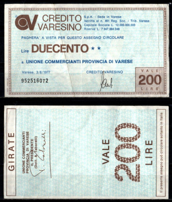 Италия 200 лир ND (1976-1977) банковский чек бумага 7375-34-2-2