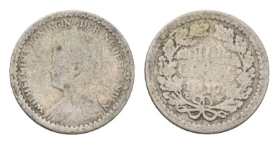 Нидерланды 10 центов 1917 Вильгельмина I (1890-1948) KM 145 серебро 4684-1243