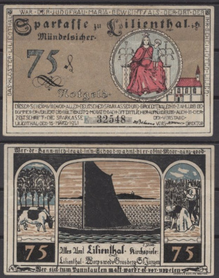 Лилиенталь 75 пфеннигов 1921 серия E DeNG 2 802.9-3/3 бумага 8608-34-2-1