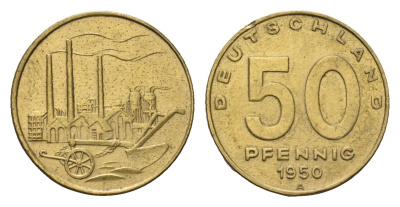 ГДР 50 пфеннигов 1950 KM 4 алюминиевая бронза 4696-918