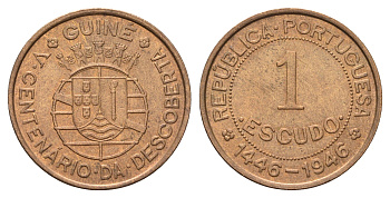 Гвинея-Бисау 1 эскудо 1946 500 лет открытию Гвинеи KM 7 бронза UNC 3459-1215