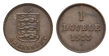 Гернси 1 дабл (дубль) 1933 KM 11 бронза 4655-515