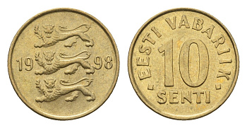 Эстония 10 сентов 1998 KM 22 латунь UNC 4689-634