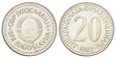 Югославия 20 динаров 1987 KM 112 медь цинк никель 4703-1023