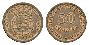 Португальский Тимор 50 сентаво 1970 год-тип KM 18 бронза 4682-759