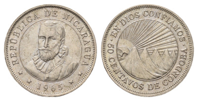 Никарагуа 50 сентаво 1965 год-тип KM 19.2 медно-никель UNC 25-1546