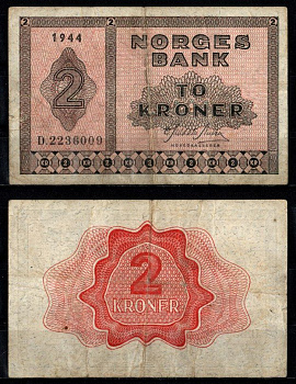Норвегия 2 кроны 1944 Pick 16 b бумага 7457-30-2-2