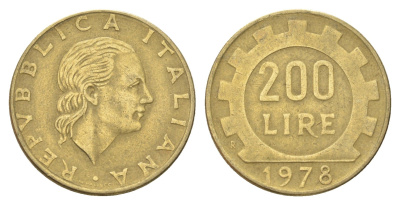 Италия 200 лир 1978 R, шестерня KM 105 алюминиевая бронза 4704-826