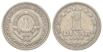 Югославия 1 динар 1965 KM 47 медно-никель 4702-637