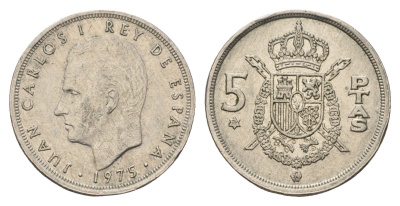 Испания 5 песет 1975 (79) M, Хуан Карлос I (1975-2014) KM 807 медно-никель 4633-312