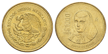 Мексика 1000 песо 1989 KM 536 алюминиевая бронза UNC 4661-332