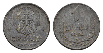 Сербия 1 динар 1942 год-тип KM 31 цинк 26-833
