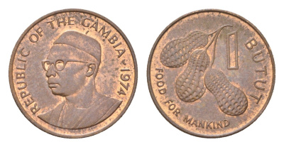 Гамбия 1 бутут 1974 KM 14 бронза UNC 4702-765