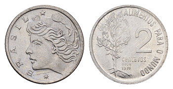 Бразилия 2 сентаво 1976 ФАО - Соя, редкий год KM 586 нержавеющая сталь UNC 4685-825