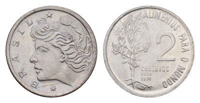 Бразилия 2 сентаво 1976 ФАО - Соя, редкий год KM 586 нержавеющая сталь UNC 4685-825