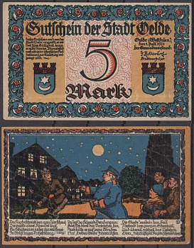 Эльде 5 марок 1921 Grabowski 1007.2 бумага UNC (пресс) 8592-24-2-2