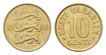 Эстония 10 сентов 1998 KM 22 латунь UNC 4689-644