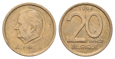 Бельгия 20 франков 1994 Belgique, Альберт II KM 191 никель бронза 4704-1137