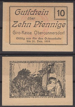 Оберкуннерсдорф 10 пфеннигов 1919 Grabowski O2.1 картон UNC (пресс) 8592-39-4-2