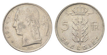 Бельгия 5 франков 1974 Belgie, Бодуэн I (1951-1993) KM 135 медно-никель 4704-1126