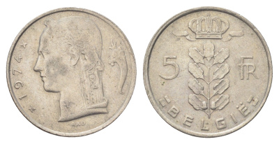 Бельгия 5 франков 1974 Belgie, Бодуэн I (1951-1993) KM 135 медно-никель 4704-1126
