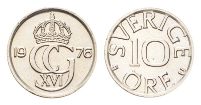 Швеция 10 эре 1976 Карл XVI Густав (1973- ) KM 850 медно-никель UNC 4705-929