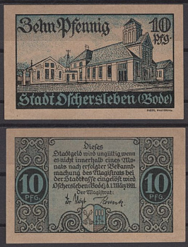 Ошерслебен 10 пфеннигов 1921 Mehl Grabowski 1028.3a-2/4 бумага UNC (пресс) 8613-50-1-2