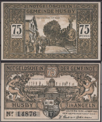 Хусби 75 пфеннигов 1921 бумага UNC (пресс) 8595-18-3-1