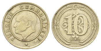 Турция 10 курушей 2009 Кемаль Ататюрк KM 1241 медь цинк никель 4702-612