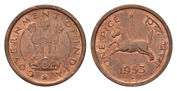 Индия 1 пайс 1953 KM 1.4 бронза UNC 4687-1216