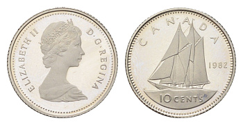 Канада 10 центов 1982 Елизавета II (1952-2022), парусник KM 77 никель PROOF 4708-731
