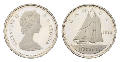 Канада 10 центов 1982 Елизавета II (1952-2022), парусник KM 77 никель PROOF 4708-731