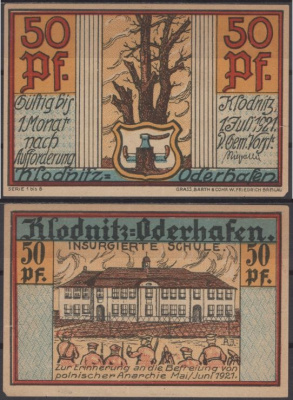Клодница 50 пфеннигов 1921 DeNG 2 707.1-2/8 бумага 8595-18-4-1