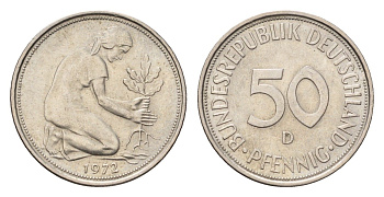 ФРГ 50 пфеннигов 1972 D KM 109.1, J. 384 медно-никель aUNC 4696-917