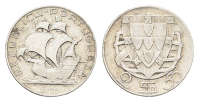 Португалия 2,5 эскудо 1933 редкий год KM 580 серебро 5010-1845