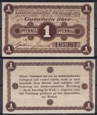 Мерзебург 1 пфенниг 1917 Tieste 4505.05.01 бумага UNC (пресс) 8613-64-1-2