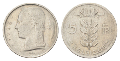 Бельгия 5 франков 1965 Belgique, Бодуэн I (1951-1993) KM 134 медно-никель 4704-1053